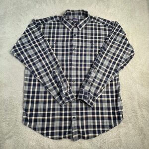 Patagonia Shirt Mens Large Organic Cotton Plaid Button Down Navy Grey Gold